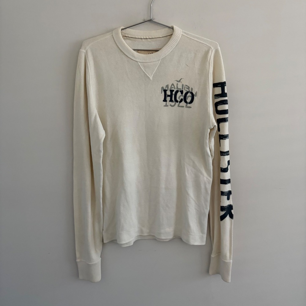 Hollister California Mens Long Sleeve Thermal Shirt Waffle Knit White Large